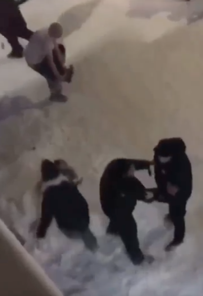 Кадр видео с дракой между подростками и полицейскими