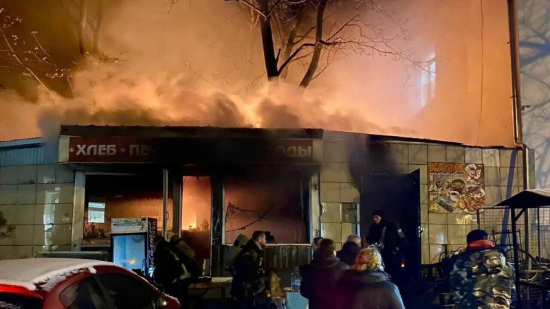 Пожар в здании пристройки в Видном Московской области